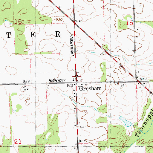 Topographic Map of Gresham, MI