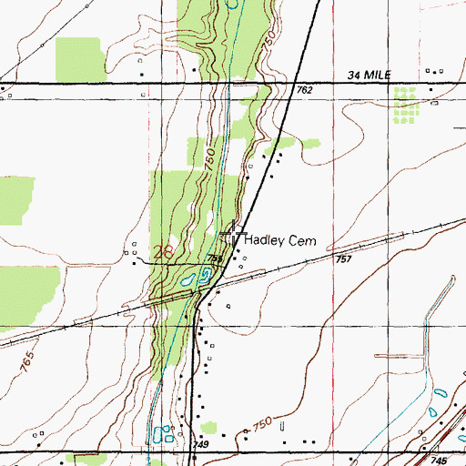 Topographic Map of Hadley Cemetery, MI