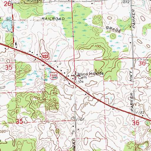Topographic Map of Hand Hillside Cemetery, MI
