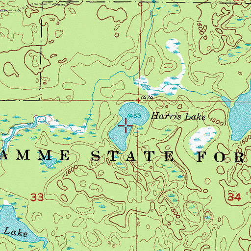 Topographic Map of Harris Lake, MI