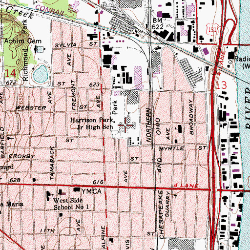 Topographic Map of Harrison Park Junior High School, MI