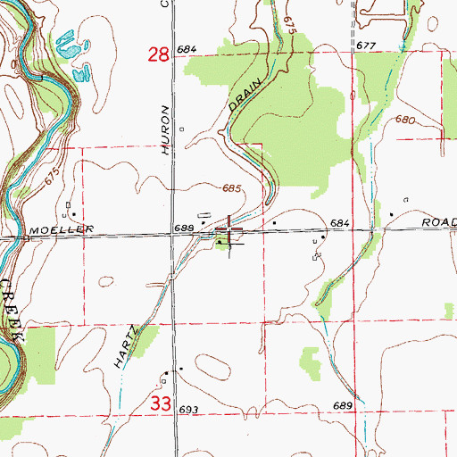 Topographic Map of Hartz Drain, MI