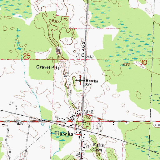 Topographic Map of Hawks School, MI