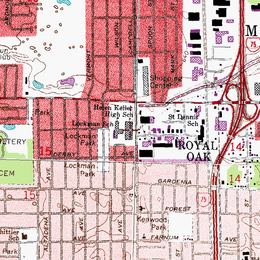 Topographic Map of Helen Keller High School, MI