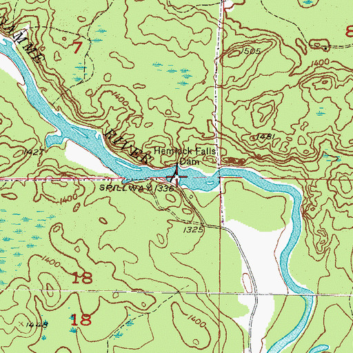 Topographic Map of Hemlock Falls Dam, MI