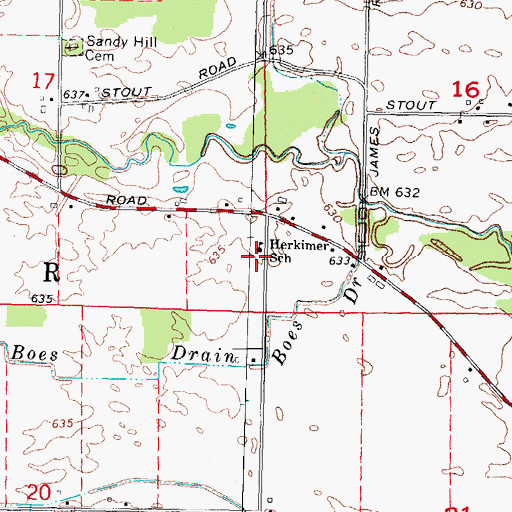 Topographic Map of Herkimer School, MI