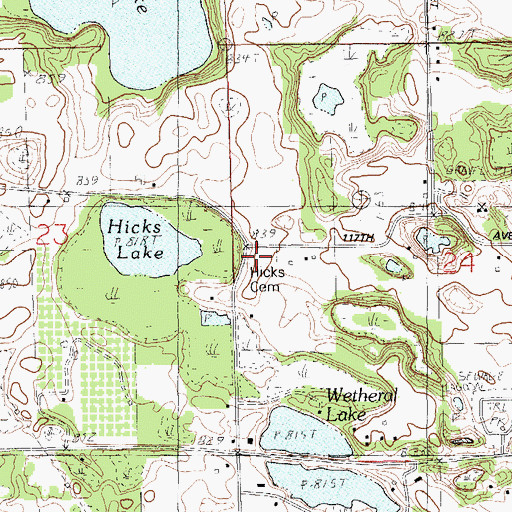 Topographic Map of Hicks Cemetery, MI