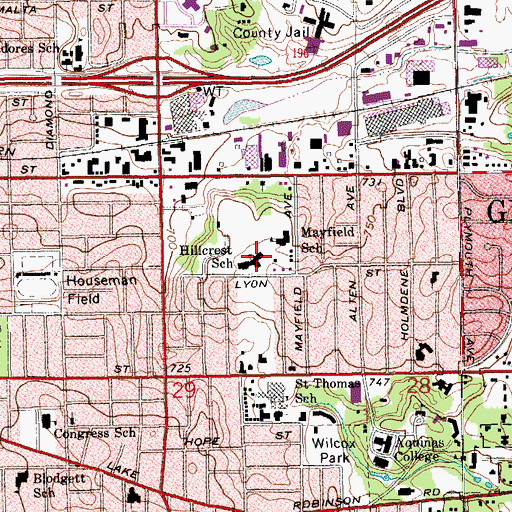 Topographic Map of Hillcrest School, MI