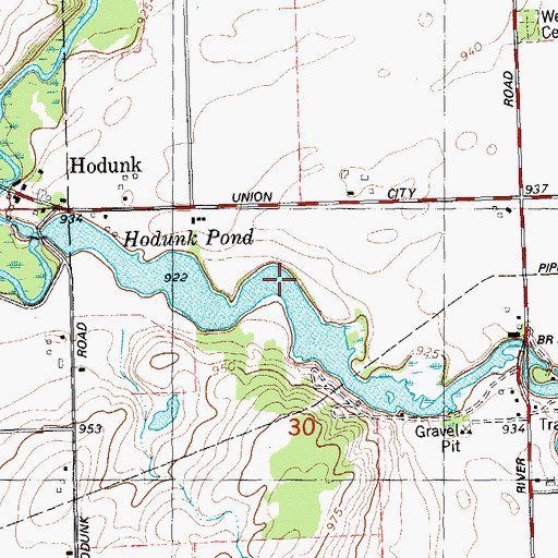 Topographic Map of Hodunk Pond, MI