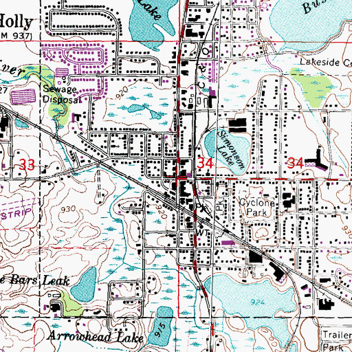 Topographic Map of Holly, MI