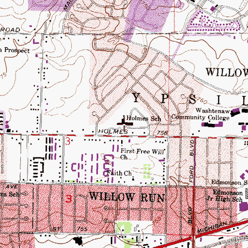 Topographic Map of Holmes School, MI