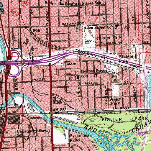 Topographic Map of Holmes Street School, MI