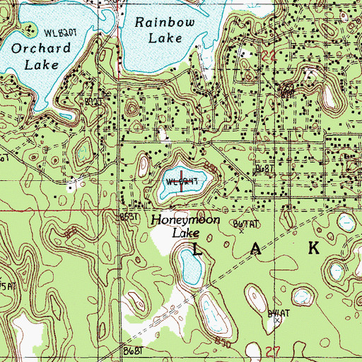 Topographic Map of Honeymoon Lake, MI