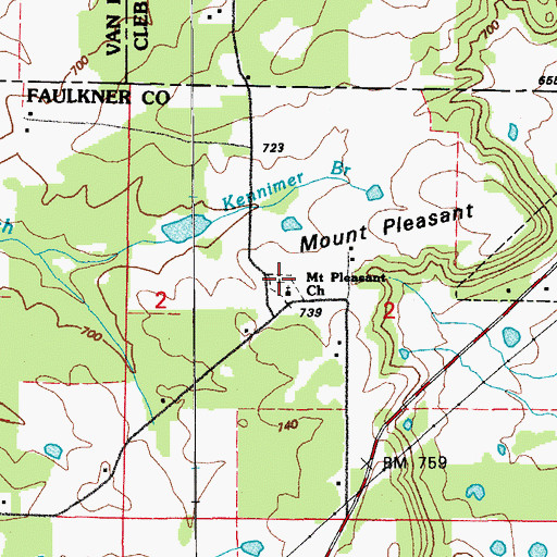 Topographic Map of Mount Pleasant Cemetery, AR