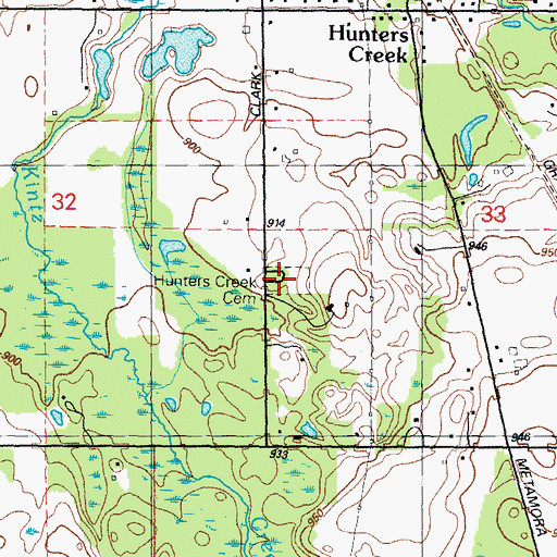 Topographic Map of Hunters Creek Cemetery, MI