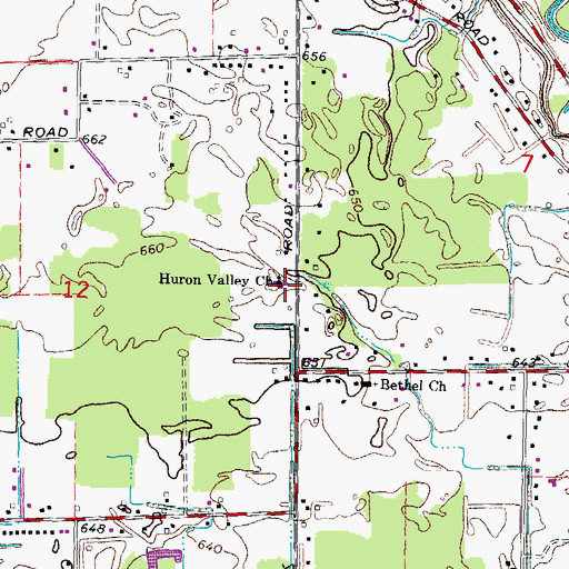 Topographic Map of Huron Valley Church, MI