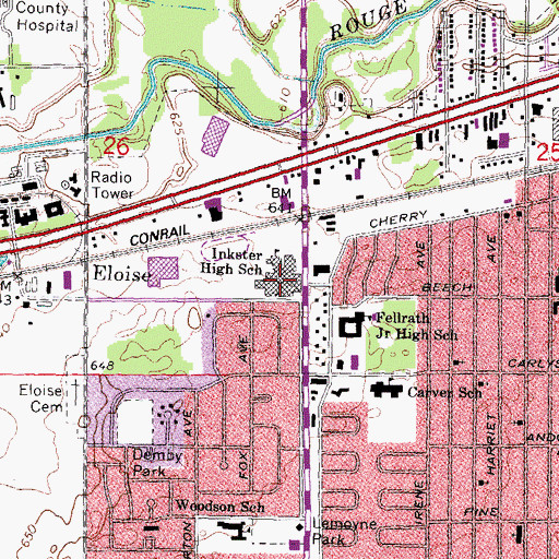 Topographic Map of Inkster High School, MI
