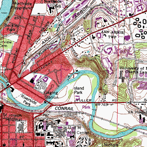 Topographic Map of Island Park, MI