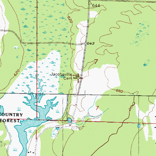 Topographic Map of Jacobsville Cemetery, MI