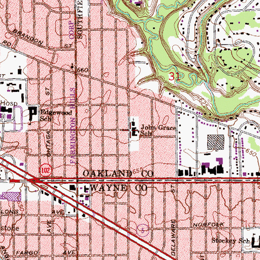 Topographic Map of John Grace School, MI