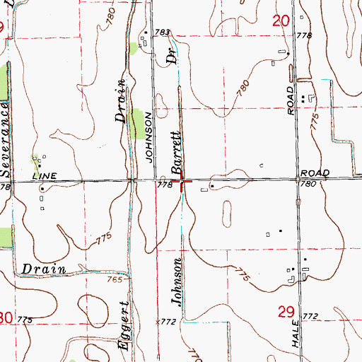 Topographic Map of Johnson Barrett Drain, MI