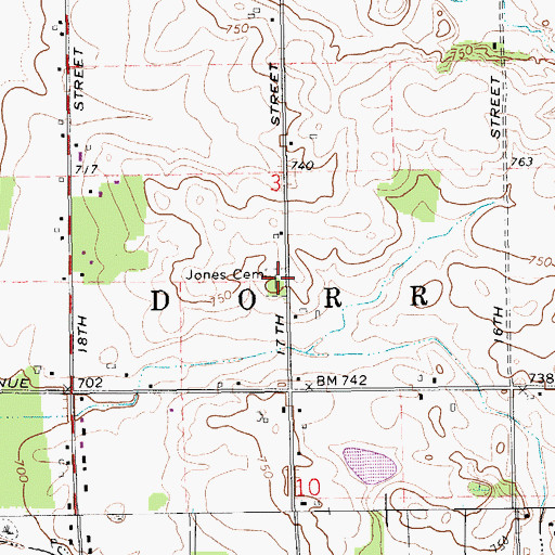 Topographic Map of Jones Cemetery, MI