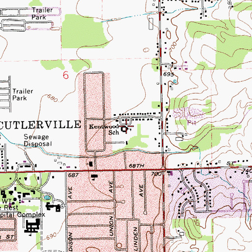 Topographic Map of Southwood Elementary School, MI