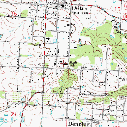 Topographic Map of Altus-Denning High School, AR