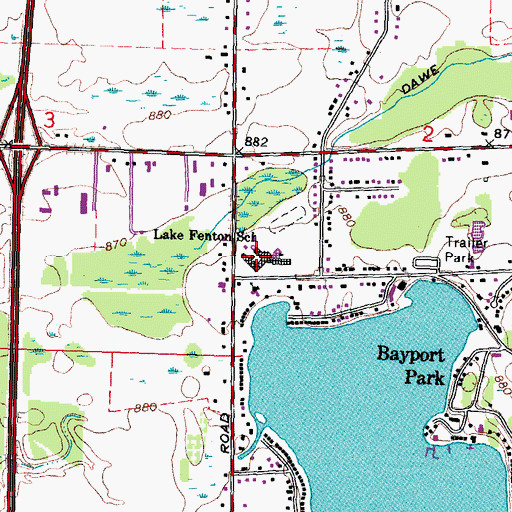 Topographic Map of Lake Fenton School, MI