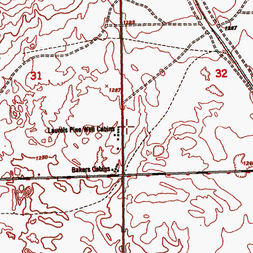 Topographic Map of Laurels Pine Well Cabins, MI