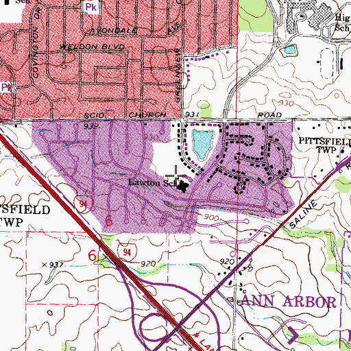 Topographic Map of Lawton Elementary School, MI