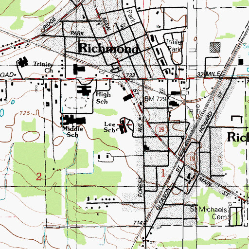Topographic Map of Lee School, MI