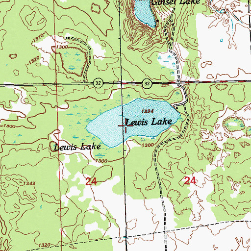 Topographic Map of Lewis Lake, MI