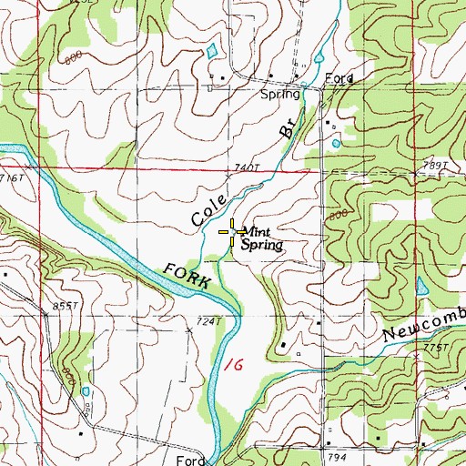 Topographic Map of Mint Spring, AR