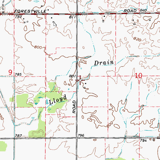 Topographic Map of Lloyd Drain, MI