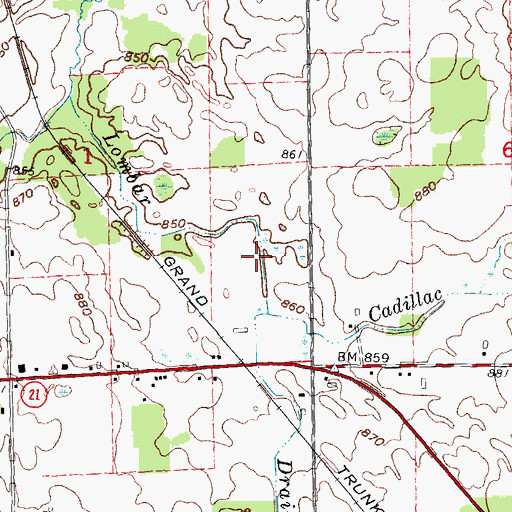 Topographic Map of Lombar Drain, MI