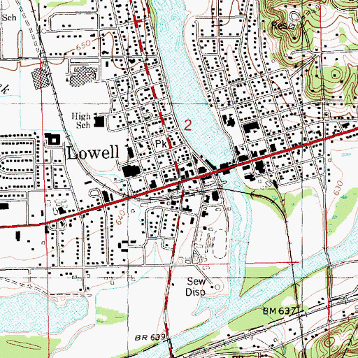 Topographic Map of Lowell, MI