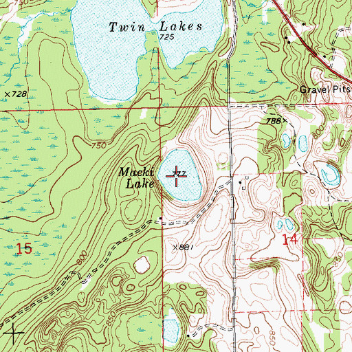 Topographic Map of Macki Lake, MI