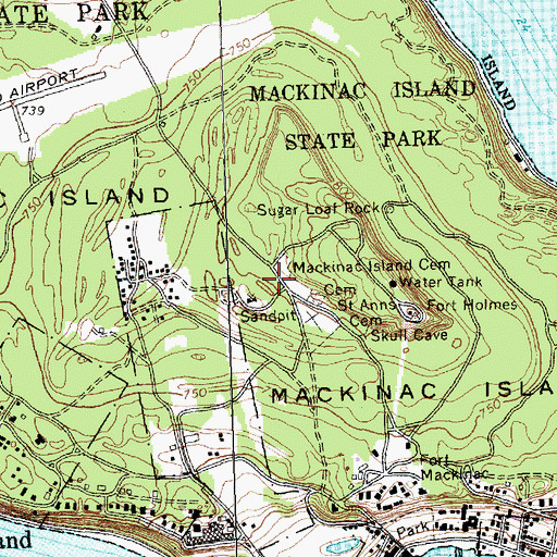 Topographic Map of Mackinac Island Cemetery, MI