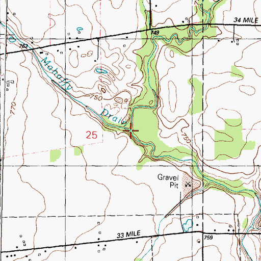 Topographic Map of Mahaffy Drain, MI