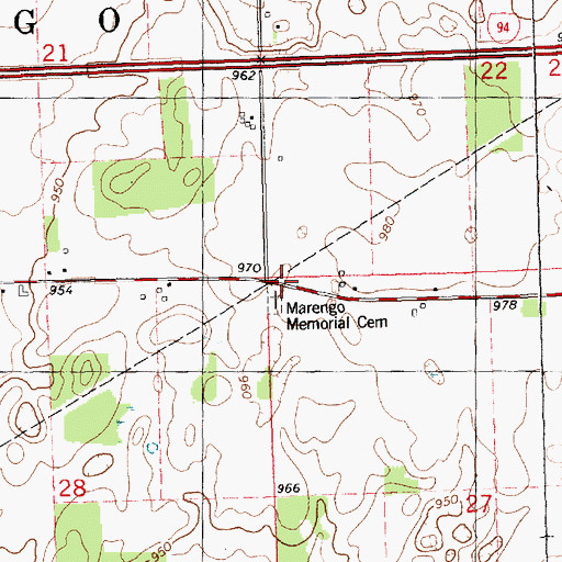 Topographic Map of Marengo Memorial Cemetery, MI