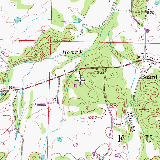 Topographic Map of Board Camp Cemetery, AR