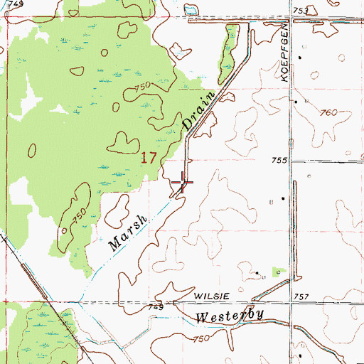 Topographic Map of Marsh Drain, MI