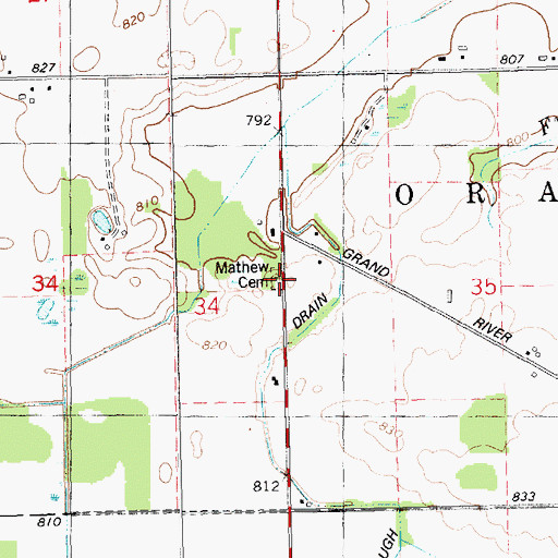 Topographic Map of Mathew Cemetery, MI