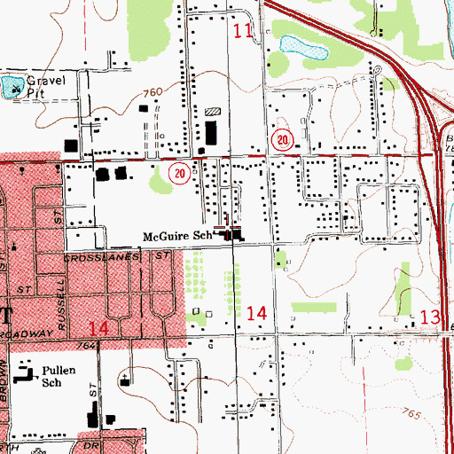 Topographic Map of McGuire School, MI