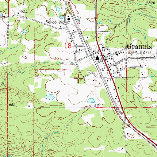 Topographic Map of Grannis Cemetery, AR
