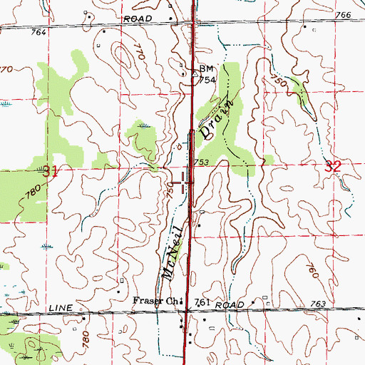 Topographic Map of McNeil Drain, MI