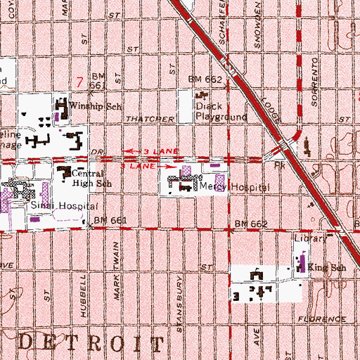 Topographic Map of Mercy Hospital (historical), MI