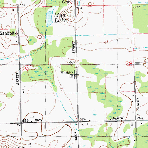 Topographic Map of Messiah Church, MI