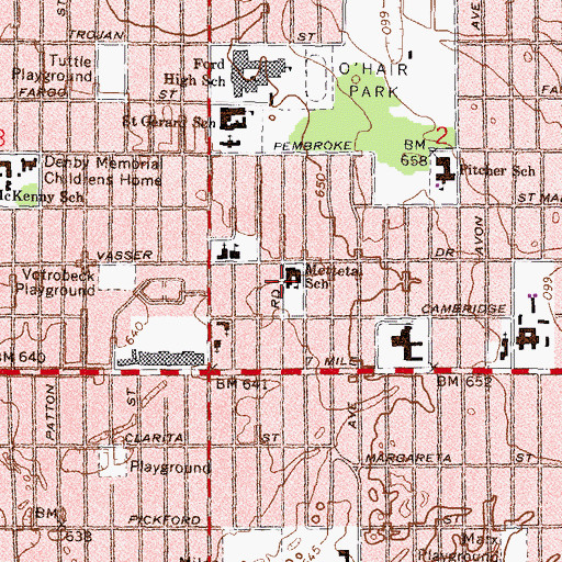 Topographic Map of Mettetal School, MI